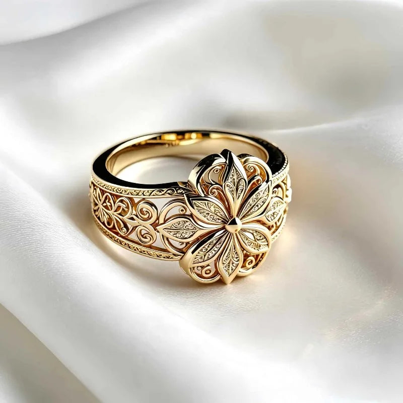 Vintage Flower Filigree Ring Silver Color Hollow Out Floral Statement Rings for Women Antique Carved Cocktail Party Jewelry Gift Qme