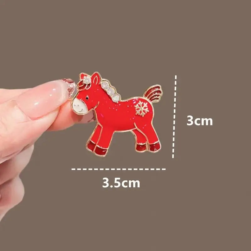 Cute Cartoon Red Pony Brooch Women Zodiac Horse Pins Sweater Coat Qme