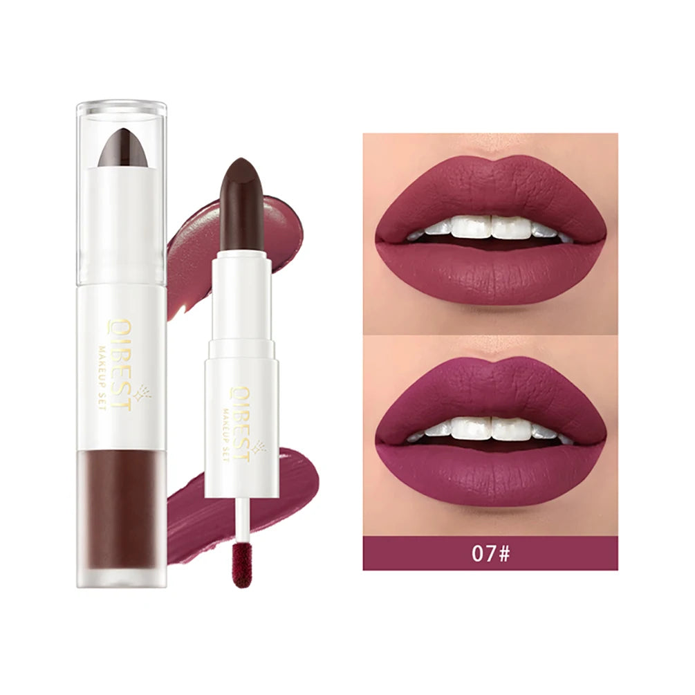 Double Head Matte Lipstick Lip Gloss 2 In 1 Stick Long-lasting Moisturizing Liquid Lipstick Sexy Red Puple Lip Glaze Tint Makeup Qme 07