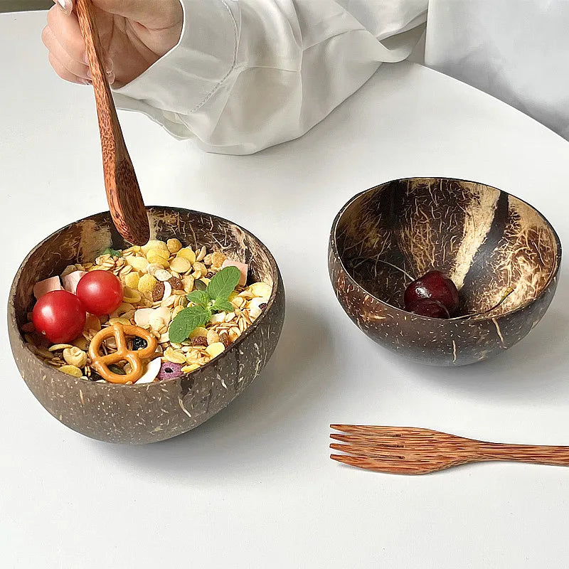 Natural Southeast Asian Coconut Shell Bowl Eco-friendly Spoon Fork Qme