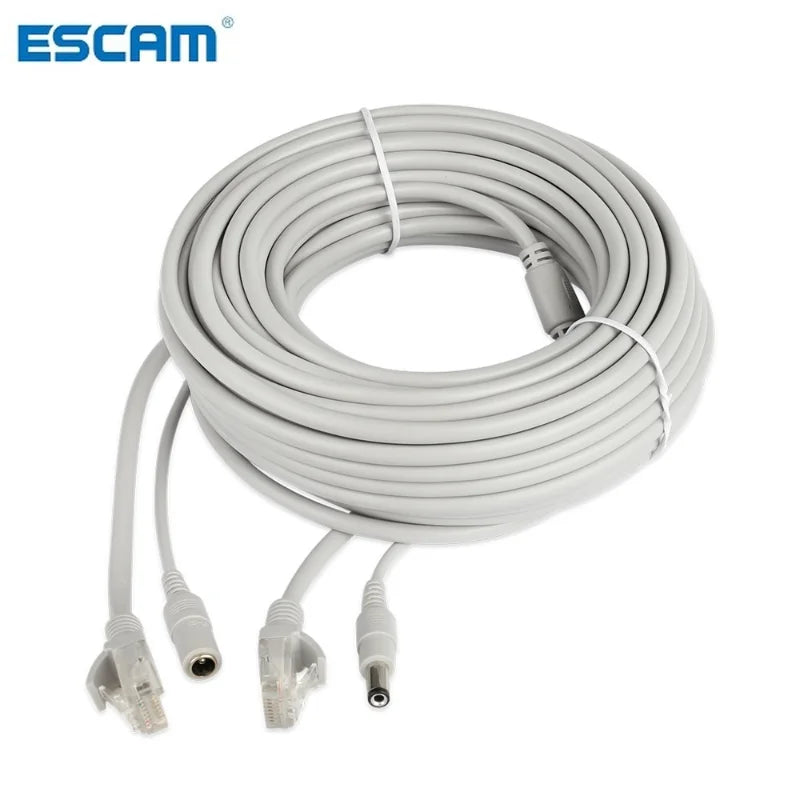 ESCAM 30m/20m/15m/10m/5m RJ45 + DC 12V Power Lan Cable Cord Network Cables for CCTV Network IP Camera Qme