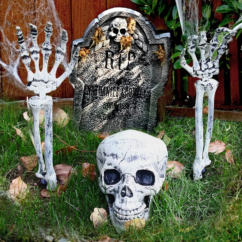Realistic Skull Skeleton Halloween Decor Skeleton Head Arm Scare Halloween Props Haunted House Garden Party Halloween Decoration Qme