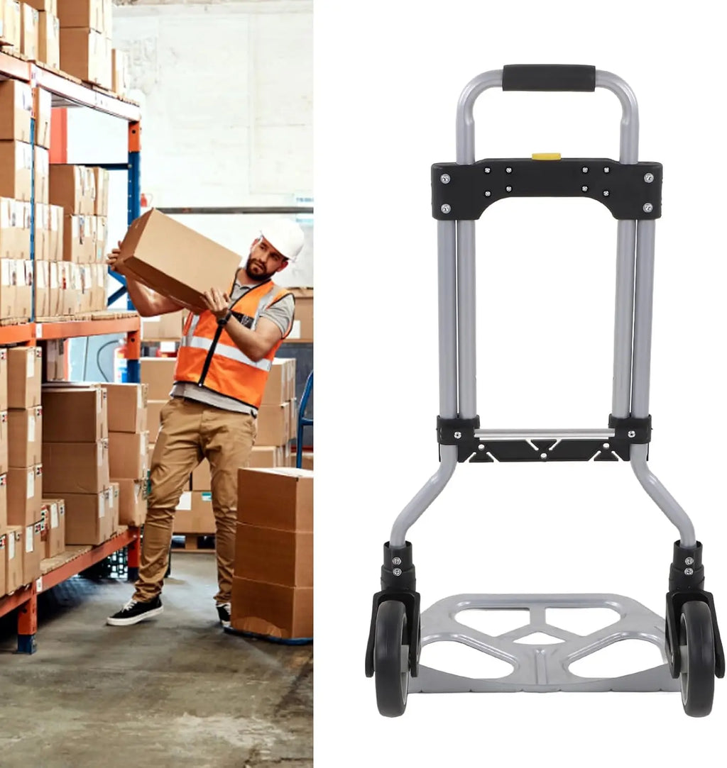 Folding Aluminium Hand Truck for Industrial and Household ,Transport Trolley with 70 kg Load Capacity and 2 Wheels, Foldable Qme