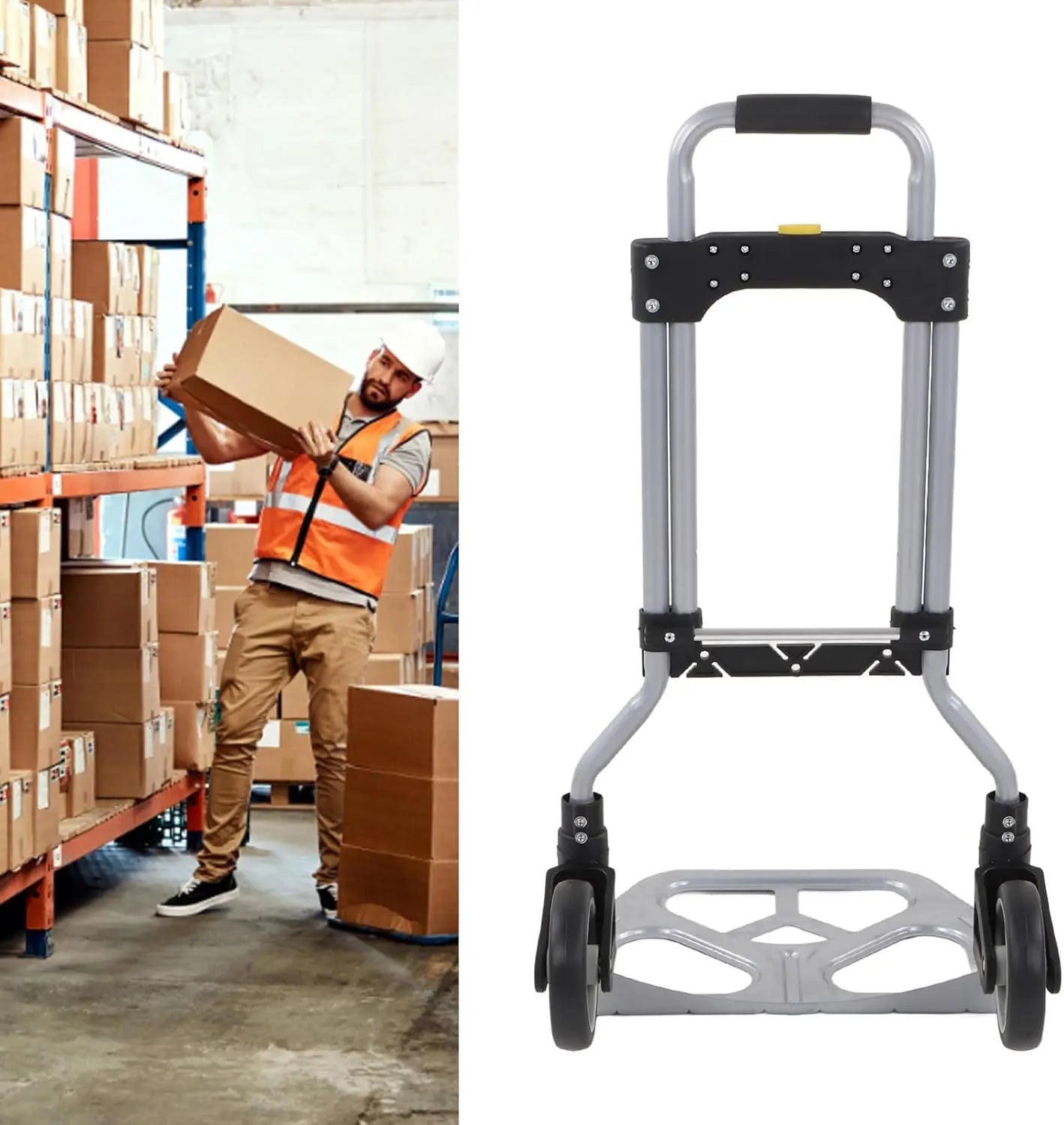 Folding Aluminium Hand Truck for Industrial and Household ,Transport Trolley with 70 kg Load Capacity and 2 Wheels, Foldable Qme