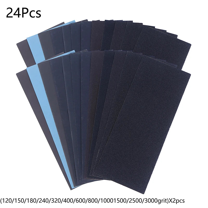 12/24/28Pcs Sandpaper Kit Wet / Dry Sanding Paper Abrasive Polishing Tools For Wood Sanding Metal Plastic Polishing Qme 24pcs