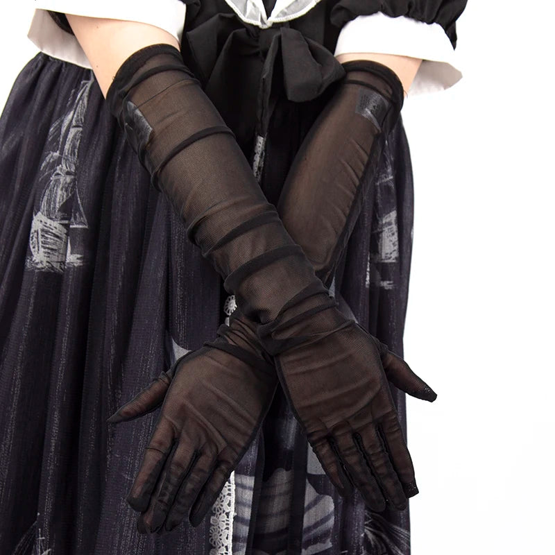 Fashion Sexy Lace Thin Transparent Long Gloves Seamless Elasticity Qme