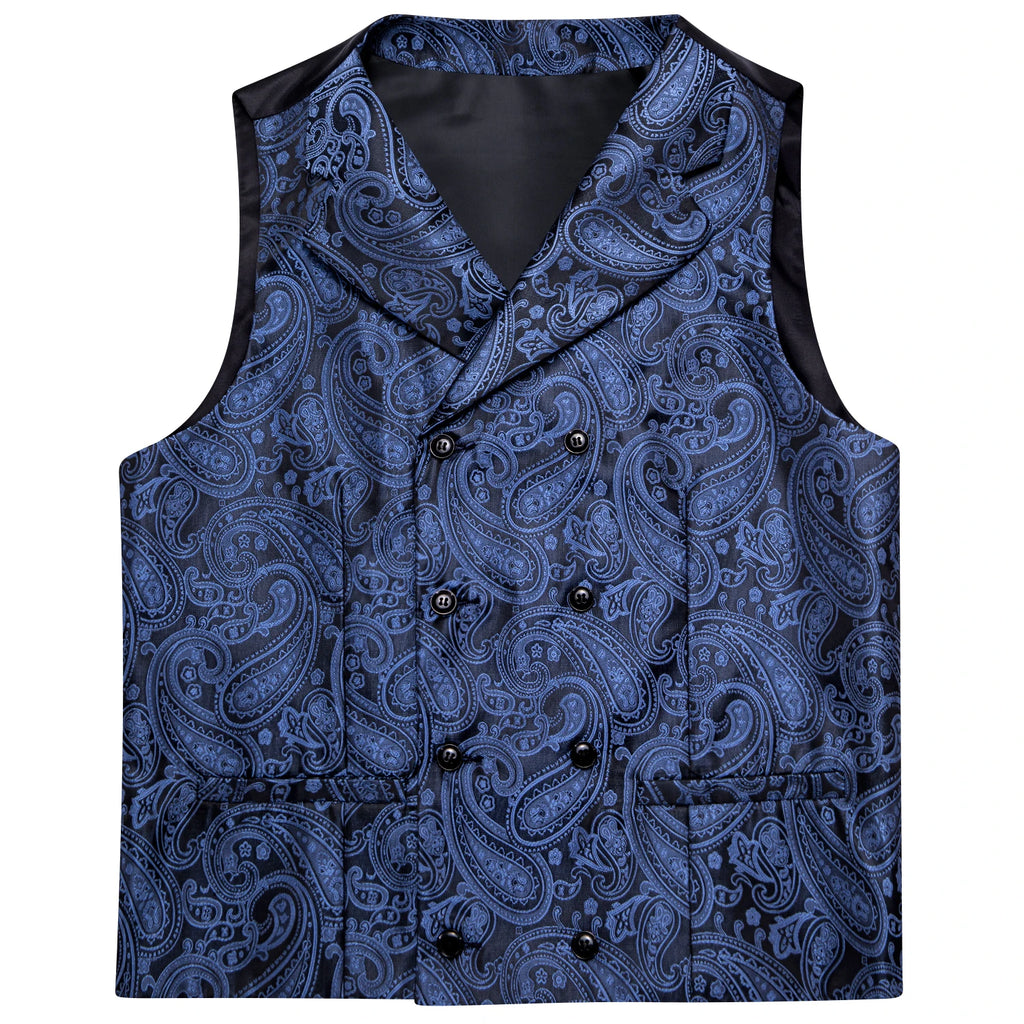 Men's Golden Paisley Vest Tie Hanky Cufflinks Luxury Tops Weddings Qme