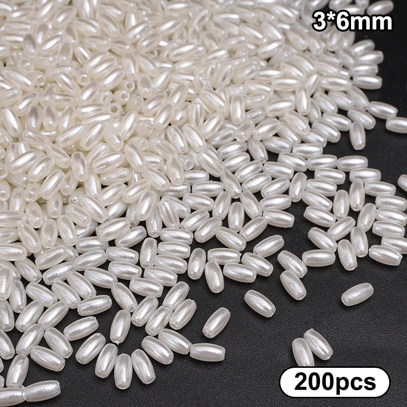 200pcs Long Oval ABS Imitation Pearl Beads White Plastic Loose Spacer For DIY Jewelry Bracelets Necklaces Crafts Making Wedding Qme A1