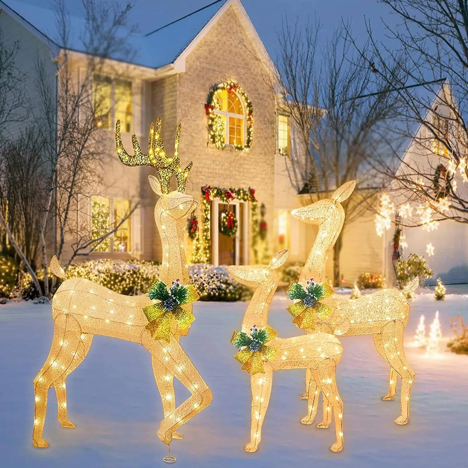 Christmas Reindeer Stake Light 3-Pieces Holiday Lighted Pathway Decor Lighted Acrylic Stake Decoration For Yard Garden Pathway Qme