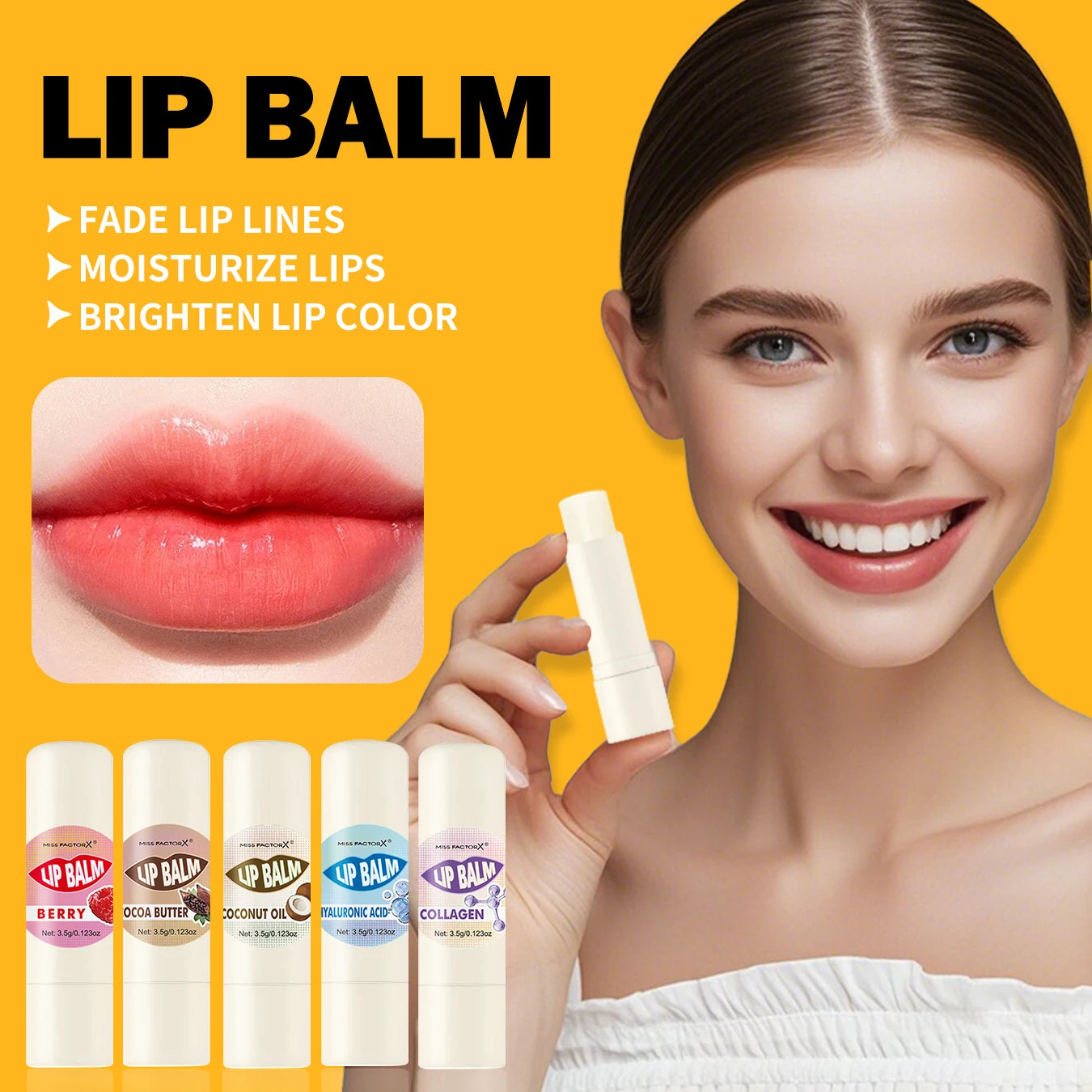 Premium gift set 5PCS/box Lip balm set Hyaluronic acid Long-lasting moisturizing Glossy Suitable for dry lips Valentine’s Day gi Qme