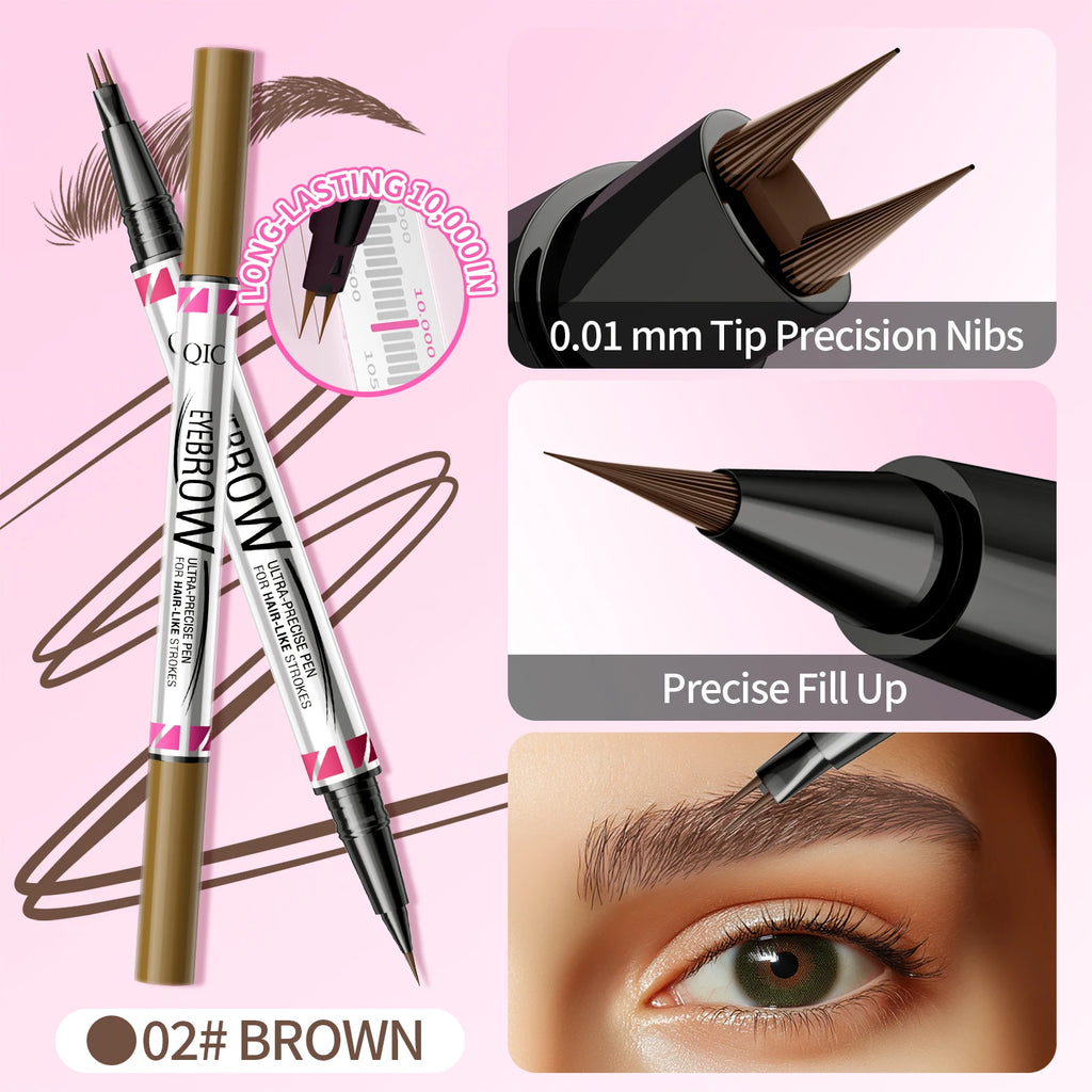 Waterproof Eyebrow Pencil with Micro Blade Tip & Brush Ended Liquid Brow Marker, Quick-Dry Non-Smudge Formula, Sweatproof Qme