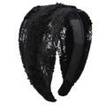 Trendy Retro Wash Face Lace Cloth Wide Edge Headband Female Hair Hoop Qme black
