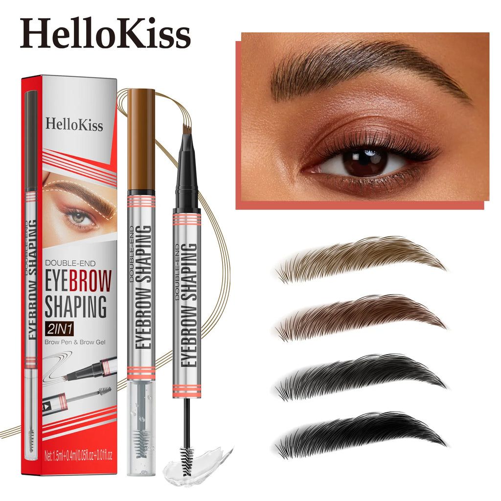 4 Colors Eyebrow Pen Waterproof 4 Fork Tip Eyebrow Tattoo Pencil Cosmetic Long Lasting Natural Dark Brown Liquid Eye Brow Pencil Qme