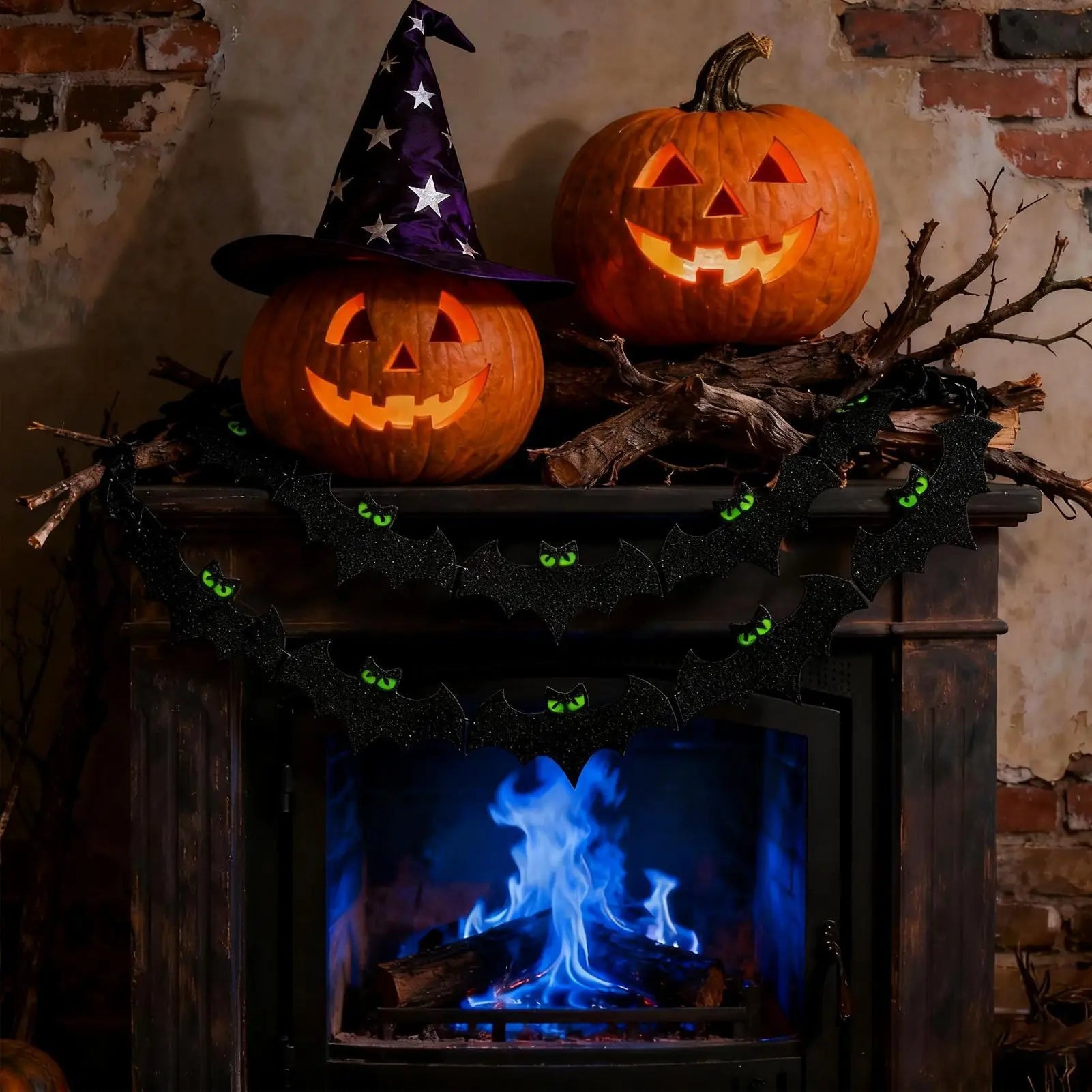 Halloween Bat Garland 8 2ft Festive Glitter Glowing Black Banner Qme