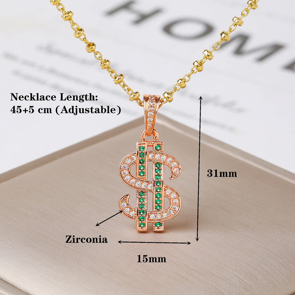 Lucky Wealth Attracting Gift Dollar Sign Money Bag Zircon Necklace Trendy Amulet Jewelry Birthday Holiday Present for Men Women Qme