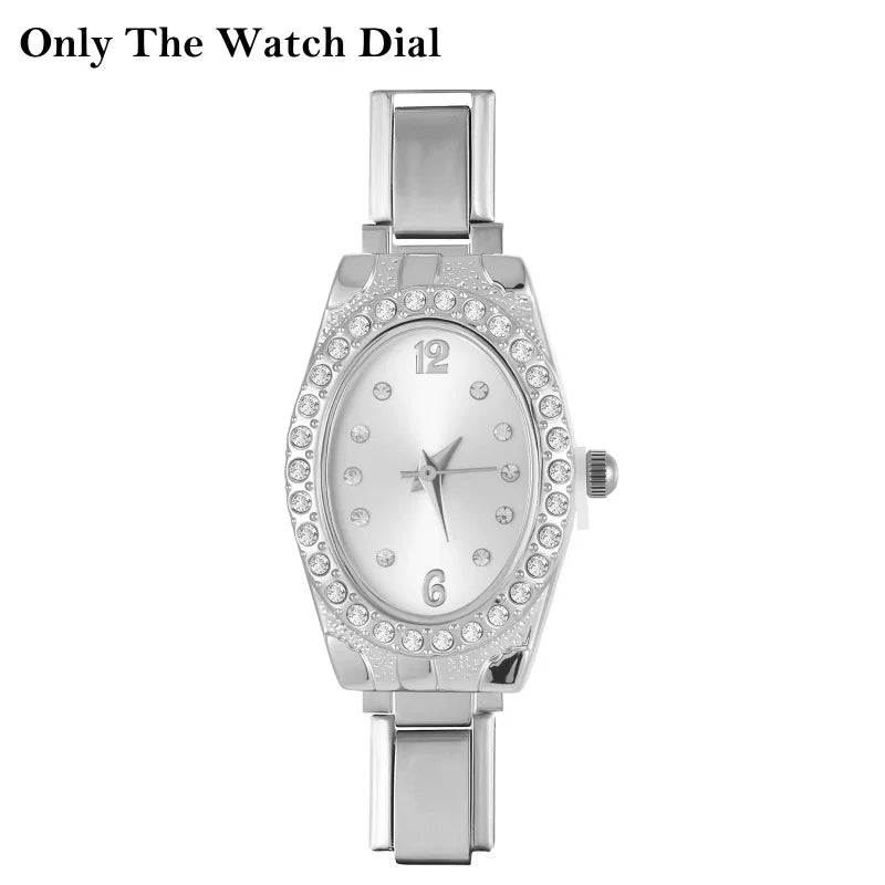 Stainless Steel Fit 9mm Watch Connector Italian Charm Links Women's Round Zircon Watch Header Linker Bracelet DIY Jewelry Gifts Qme Style 31