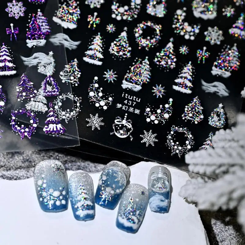 Christmas Embossed Nails Art Stickers Dreamy Castle Tree Snowflake Qme
