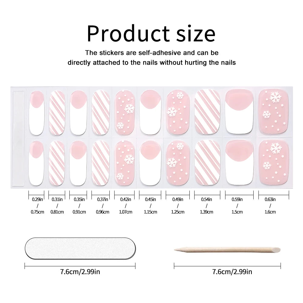 20Tips Semi-cured Gel Nail Sticker Gradient Auroras Polish Wraps Qme