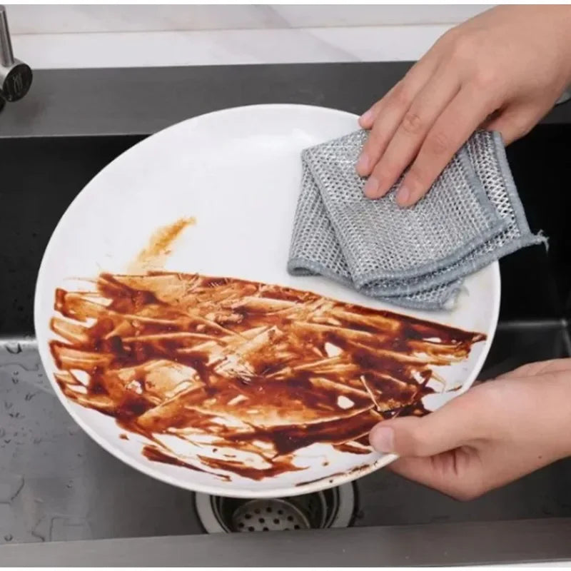 Kitchen Cleaning Cloth Steel Wire Dishwashing Cloth Non-stick Clean Towel Washing Rags Household Rust Removal Cleaning Cloths Qme