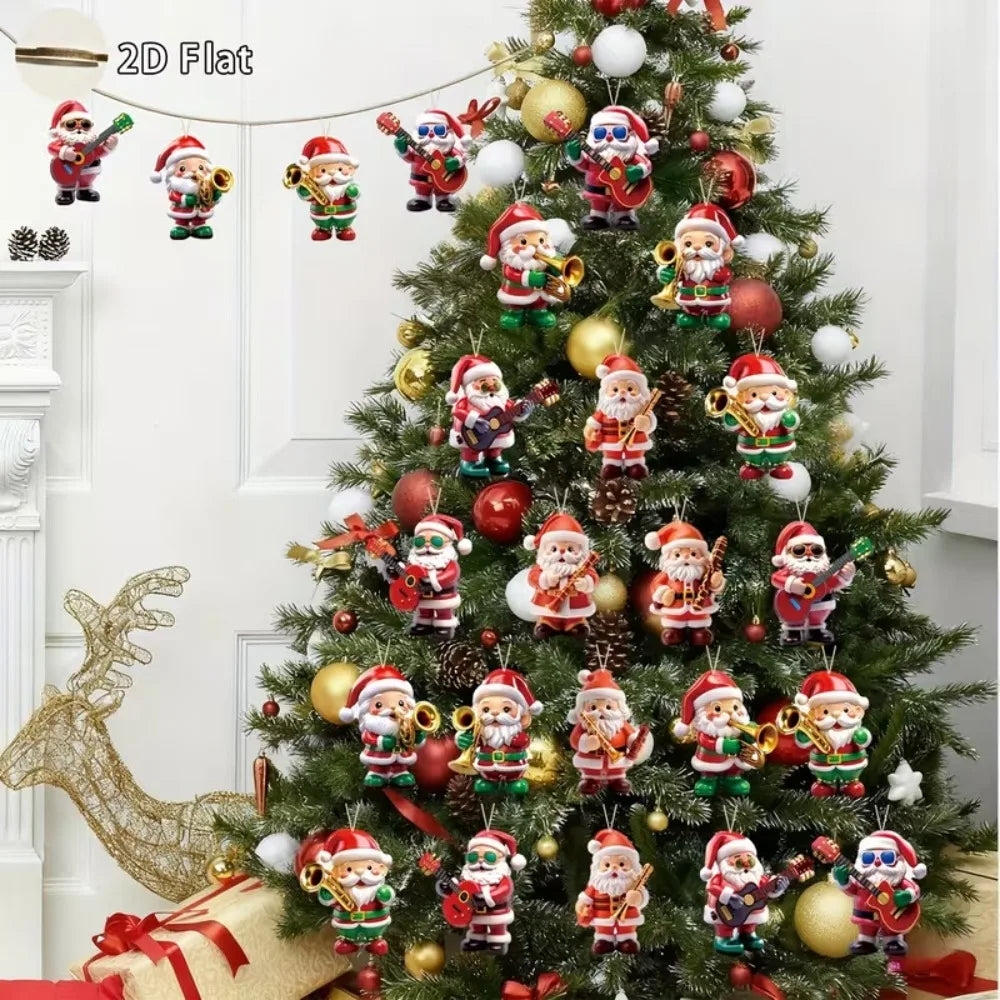 Vintage Wooden Santa Claus 2D Flat Christmas Tree Decorations Cute Qme