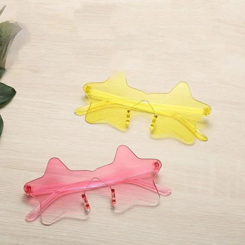 Star Shaped Rimless Sunglasses Colorful Transparent Party Glasses Qme