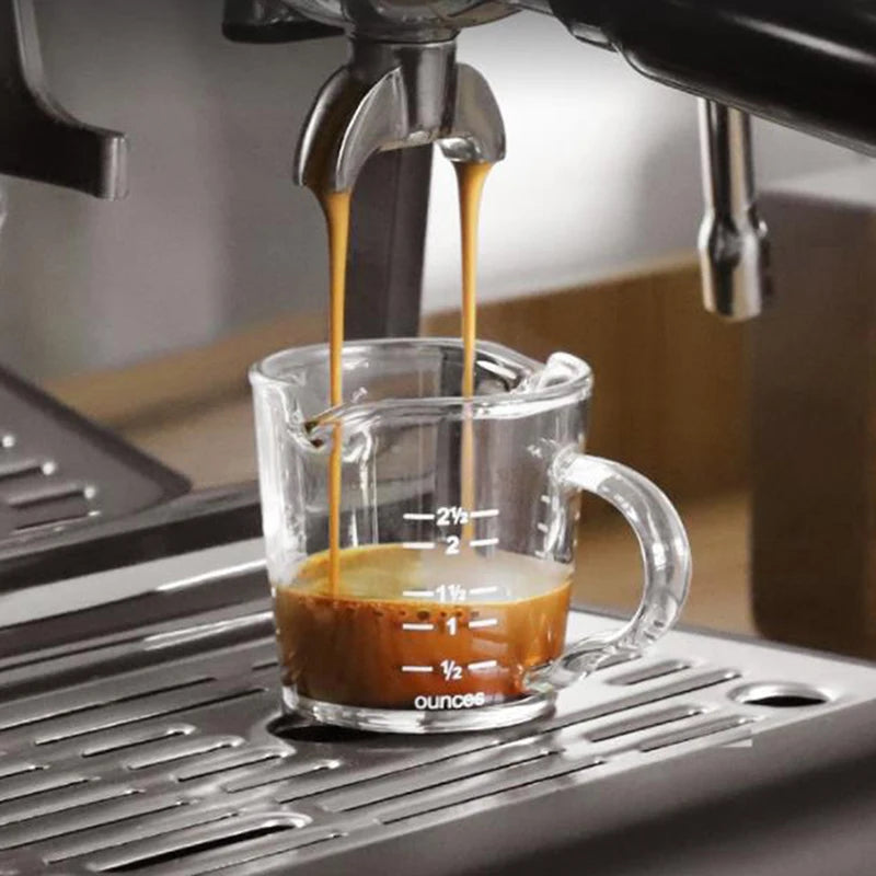 70/75ml Espresso Shot Glass Double Spout Glass Measuring Cup Heat-Resistant Handle Clear Scale Wine Milk Coffee Measure Jug Qme
