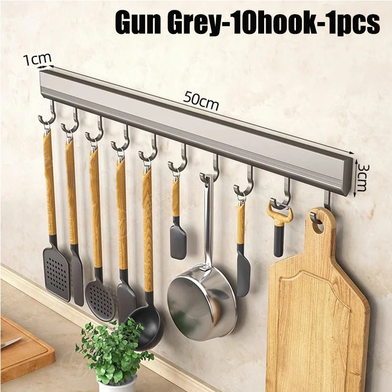 Kitchen Storage Rack Aluminum Alloy Hook Rack Wall Mounted Kitchen Utensil Storage Rack Bathroom Robe Towel Hanger Qme 10 hooks