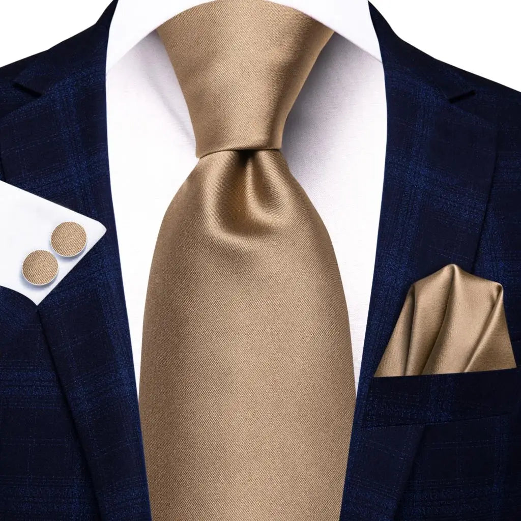 Hi-tie Men Fashion Solid Green Blue Necktie Handkerchief Cufflinks