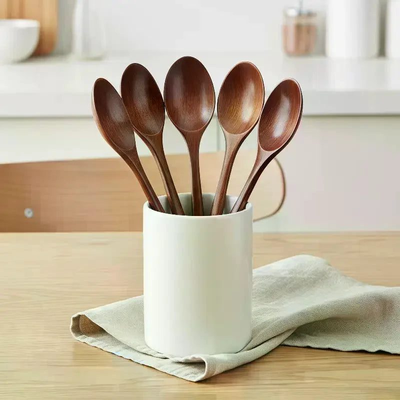 Wooden Spoon Soup Spoon And Fork Tableware Natural Ellipse Ladle Spoon Set Eco Friendly Products Spoons For Cooking Qme
