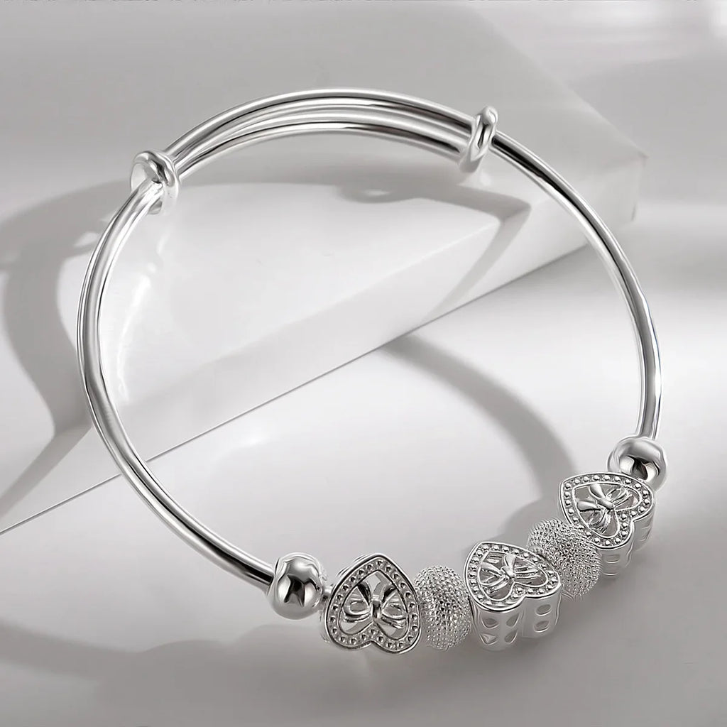 New Arrive Fine Wholesale 925 Sterling Silver for Woman Heart Bangles Lady Bracelets Wedding Party Jewelry Holiday Designer Qme