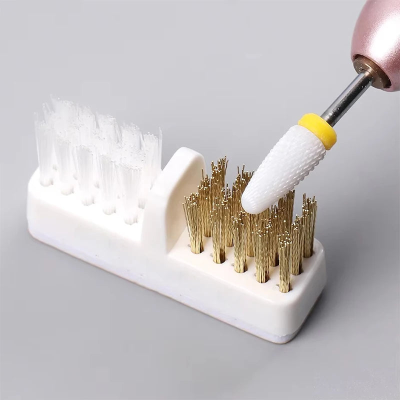 1 piece double-ended copper wire nail drill cleaning brush - soft bristles and alloy tips, ideal for manicure and pedicure tools Qme 1pc