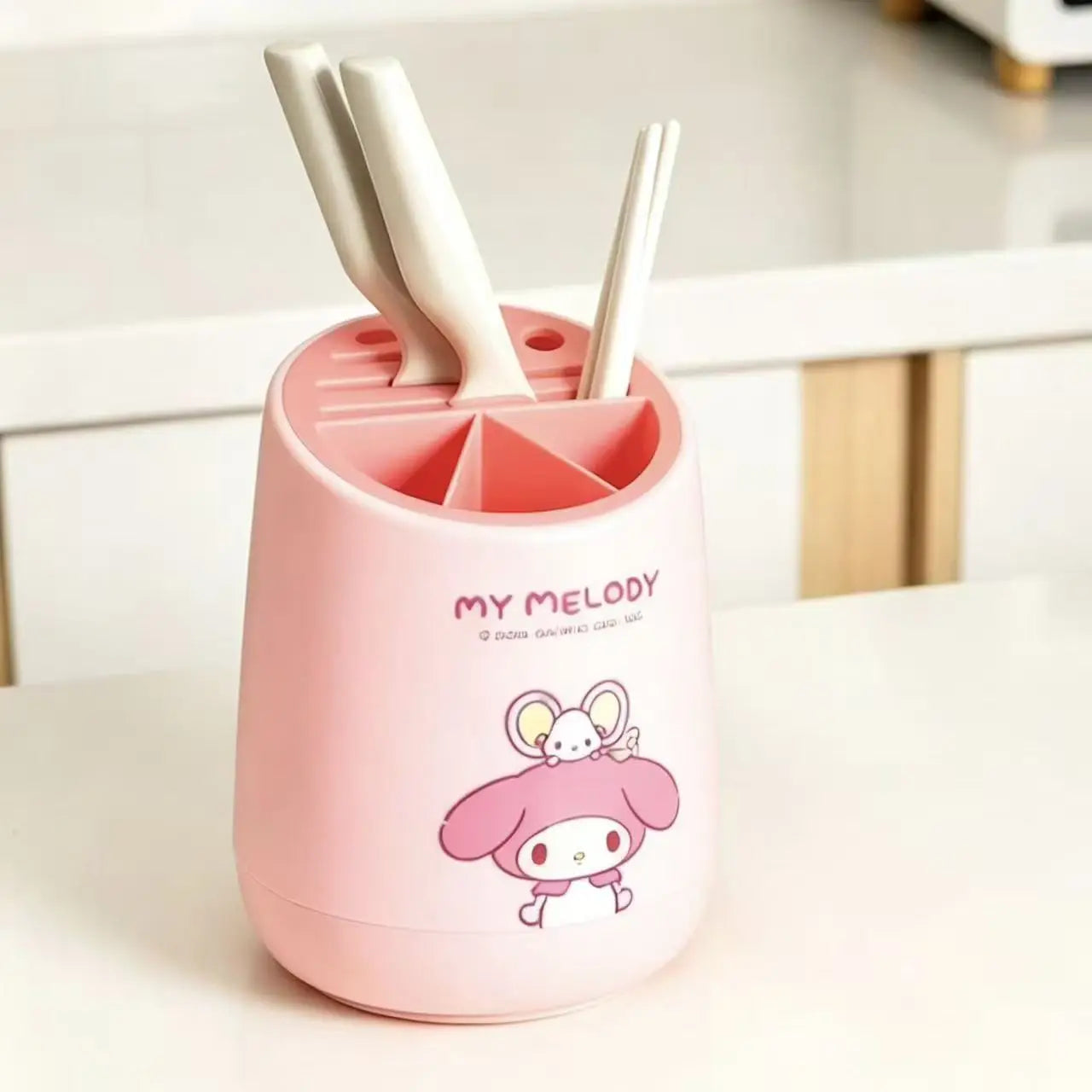 Hello Kitty Cartoon Kitchen Knife Storage Rack Integrated Chopstick Holder and Drain Rack Knife Block Qme 2