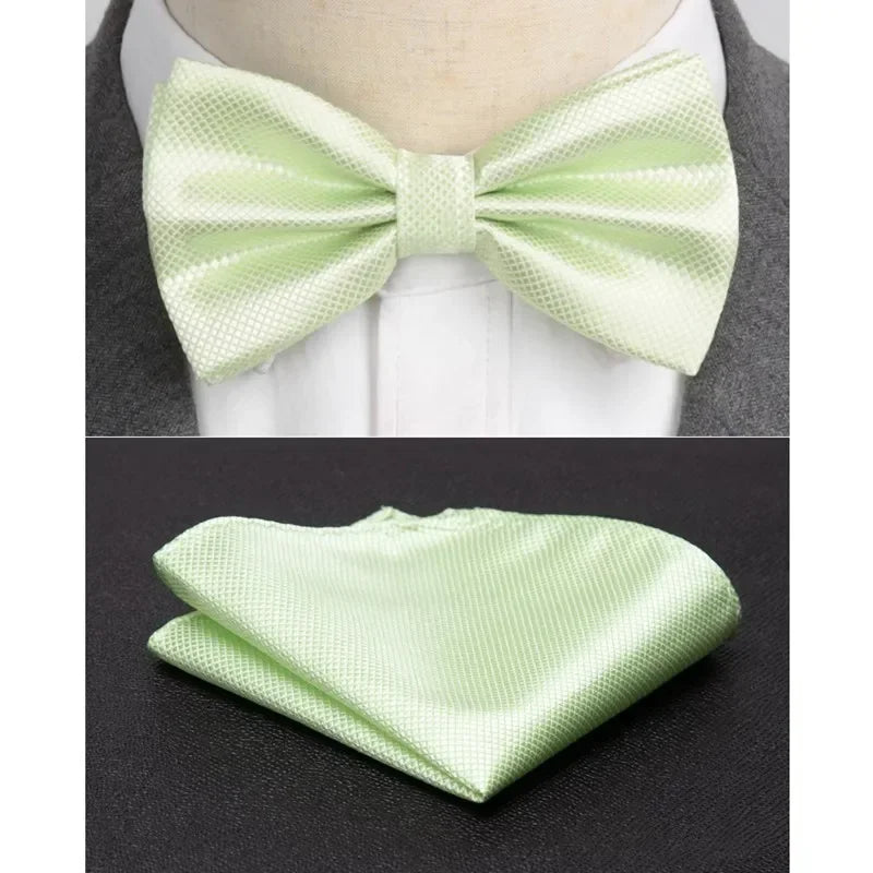 Men Bowtie Cravat Set Solid Fashion Butterfly Party Wedding Bow Ties Girls Formal Dress Tie Mens Bowknot Fashion Accessories Qme light green