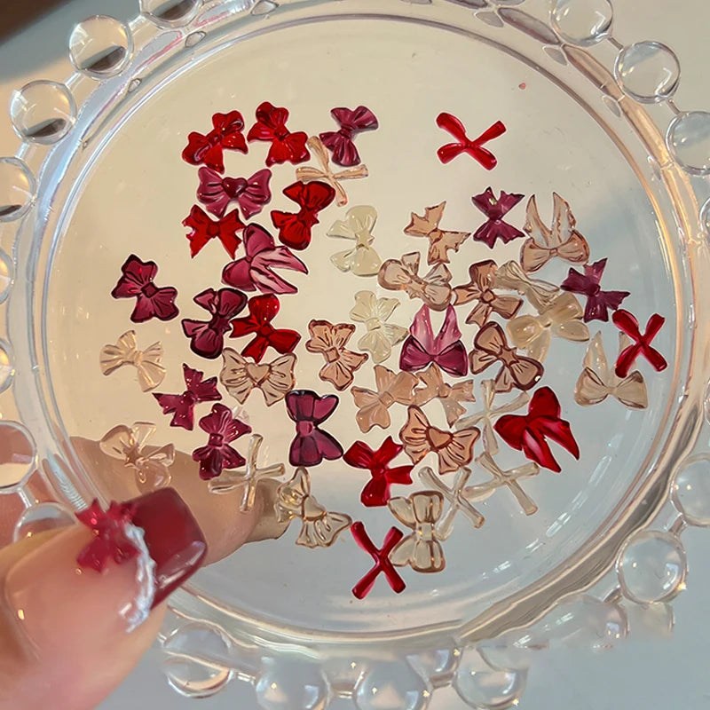 Mix Colorful Cute Bow Ribbon Resin Nail Art Decorations 3D Butterfly Qme