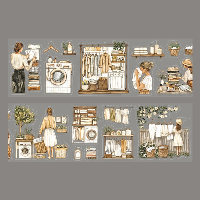 Sticker Tape 60mm*2m Home Life Scene Handbook Stationery DIY Handmade Cut And Paste Thin Diary Decorative Film Cut Tape Qme 6