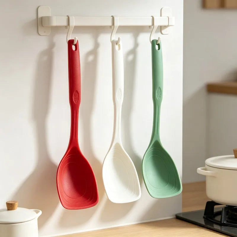 Multifunctional Silicone Spatula Spoon Comfortable Grip Non-slip Handle Cookware Mixing Spoon Silicone Tableware Spoon Qme