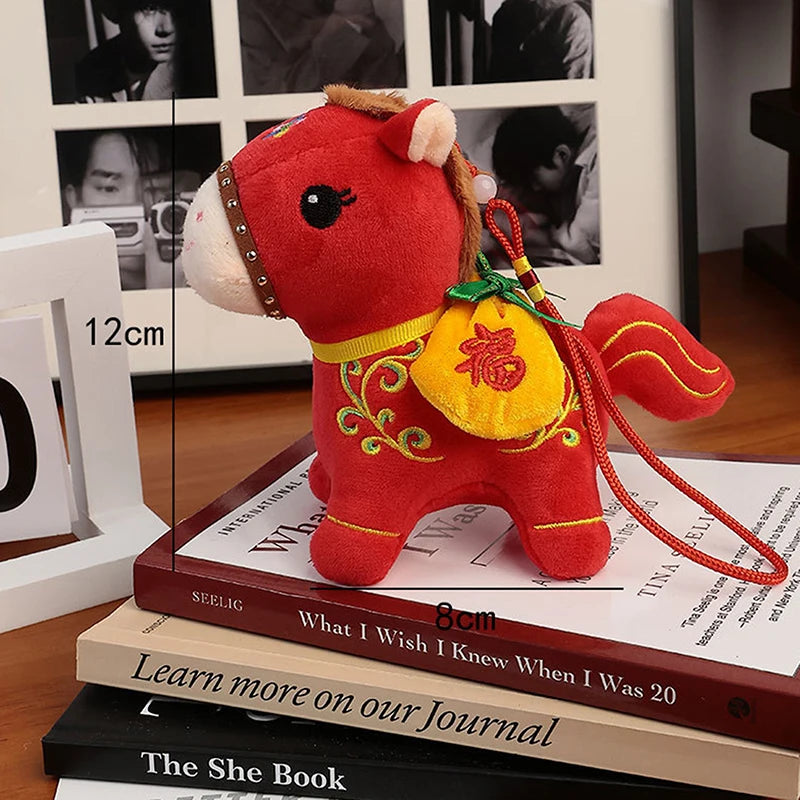 Cute Zodiac Horse Pendant Red Car Keychain Pendant Embroidery Doll Mascot New Year Chinese Style Gifts Decoration Accessories Qme A3