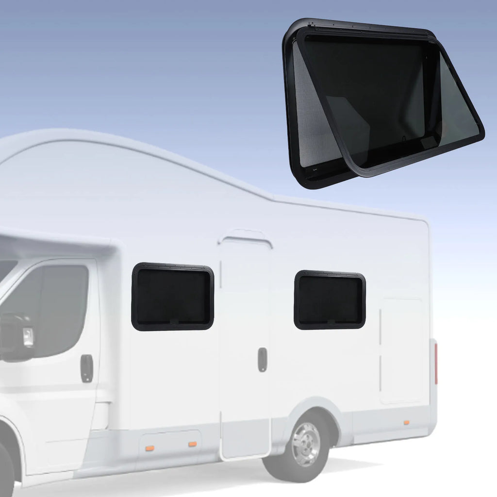 RV Exit Window Rust Proof 914*559mm Increased Privacy UV Tempered Glass with Screen & Trim Kit Pop-Out Egress for Trailer Camper Qme