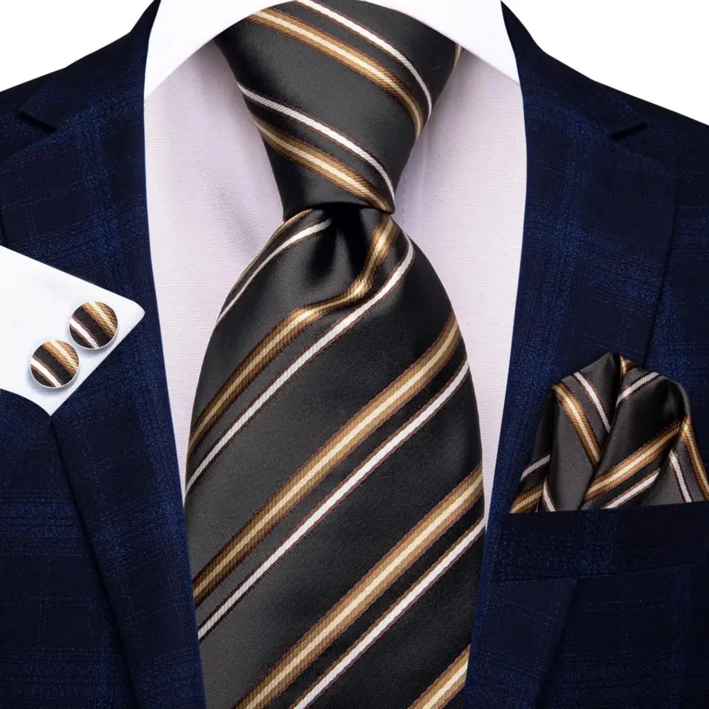 Hi-tie Psialey Black Gold Silk Elegant Tie Men Groom Wedding Necktie