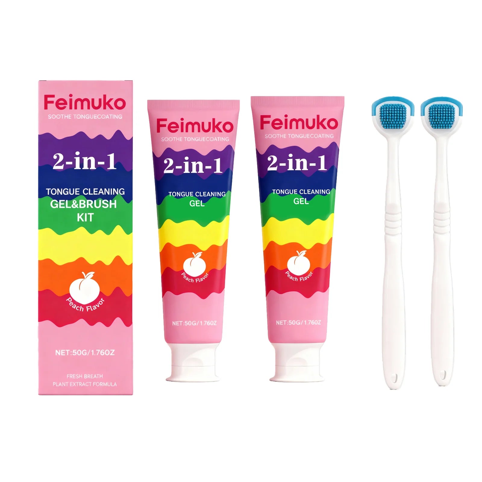 Tongue Coating Cleaning Gel Removal Odor Inhibit Oral Bacteria Refresh Bad Breath Brighten Teeth Tongue Cleaner with Toothbrush Qme 2 X 50g boxed