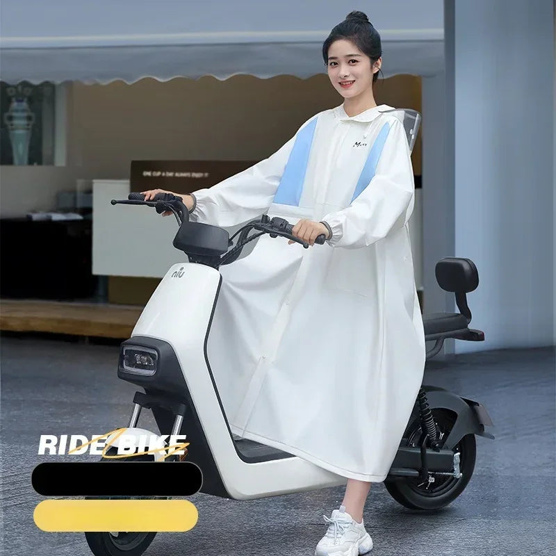 Single double long full body integrated cycling raincoat for electric motorcycle, battery car riding in rainstorm Qme