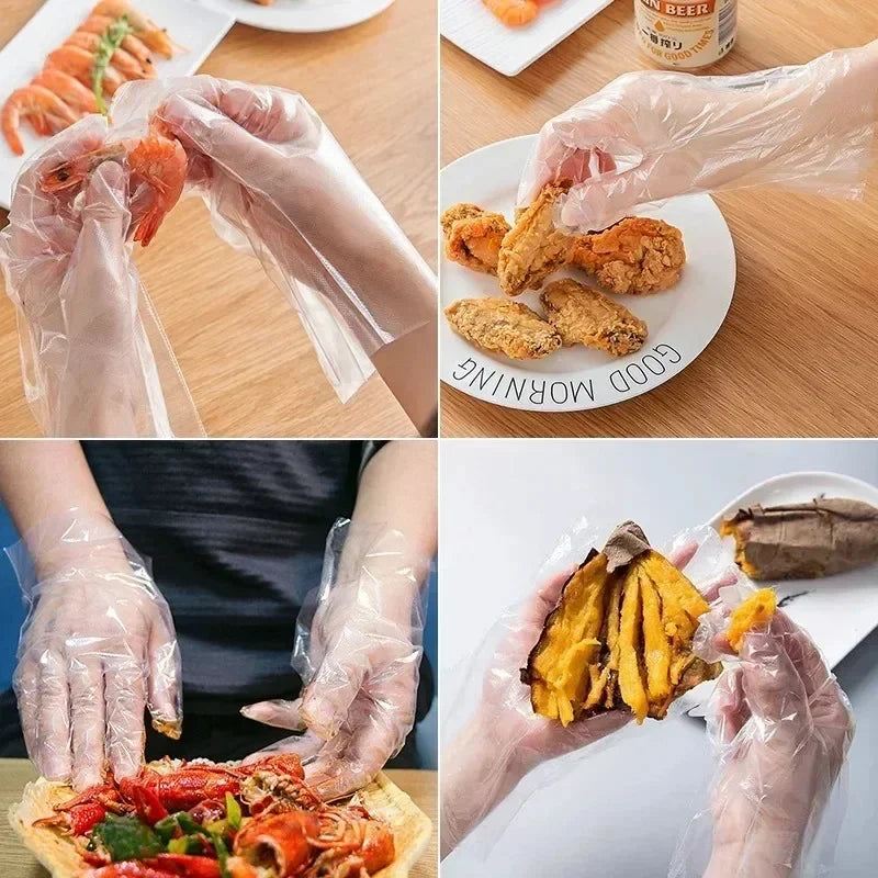 Transparent Disposable Gloves Plastic Waterproof Gloves for Kitchen Restaurant Fried Chicken BBQ Disposable Tableware 1000PCS Qme