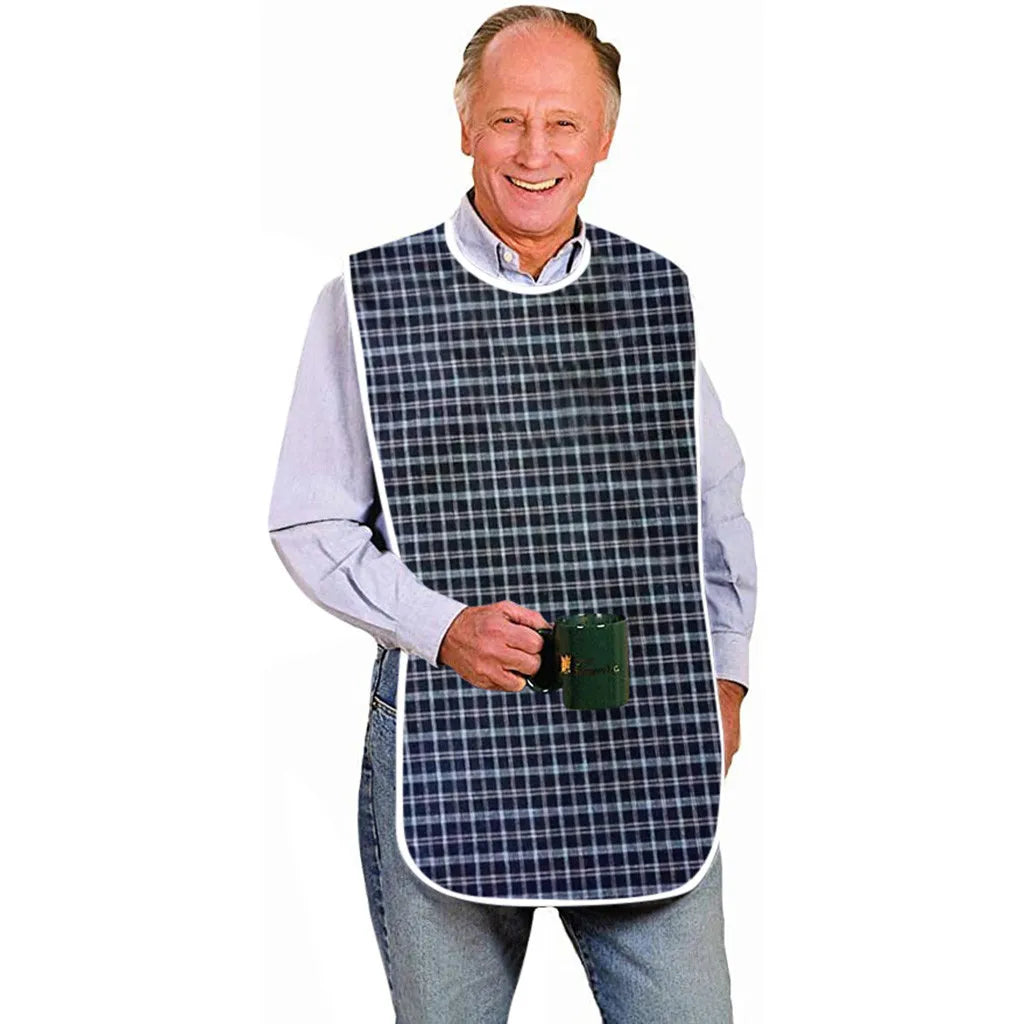 Adult Waterproof Mealtime Bib Plaid Reusable Wearing Clothes Protector Bib Multiuse Senior Bib Drooling Handkerchief Qme