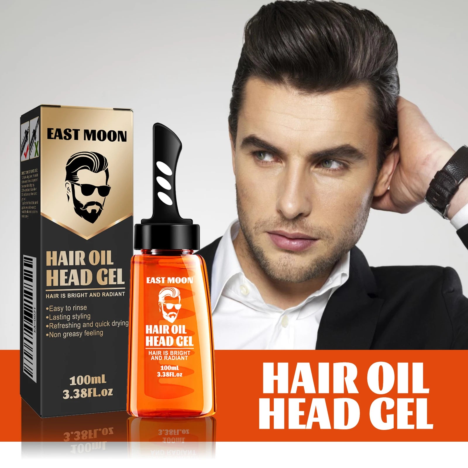 2 in 1 Men's Hair Styling Gel With Wide Tooth Comb Long-lasting Fluffy Hair Styling Oil Styling Cream Strong Hold & Shine Qme