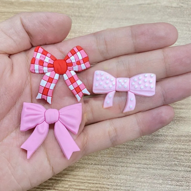 2026 Fashion 1PCS PVC Sweet Pink Red Bow Knot Shoe Charms DIY Shoe Buckle Accessories PVC Shoe Decorations Christmas Gifts Qme