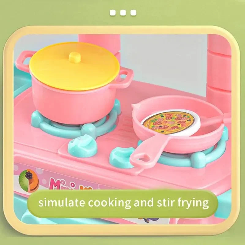 Mini Kitchen Counter Play Set DIY Simulated Cooking Food Tableware Play House Role Play Pretend Game Toy Gift Kid Boy Children Qme
