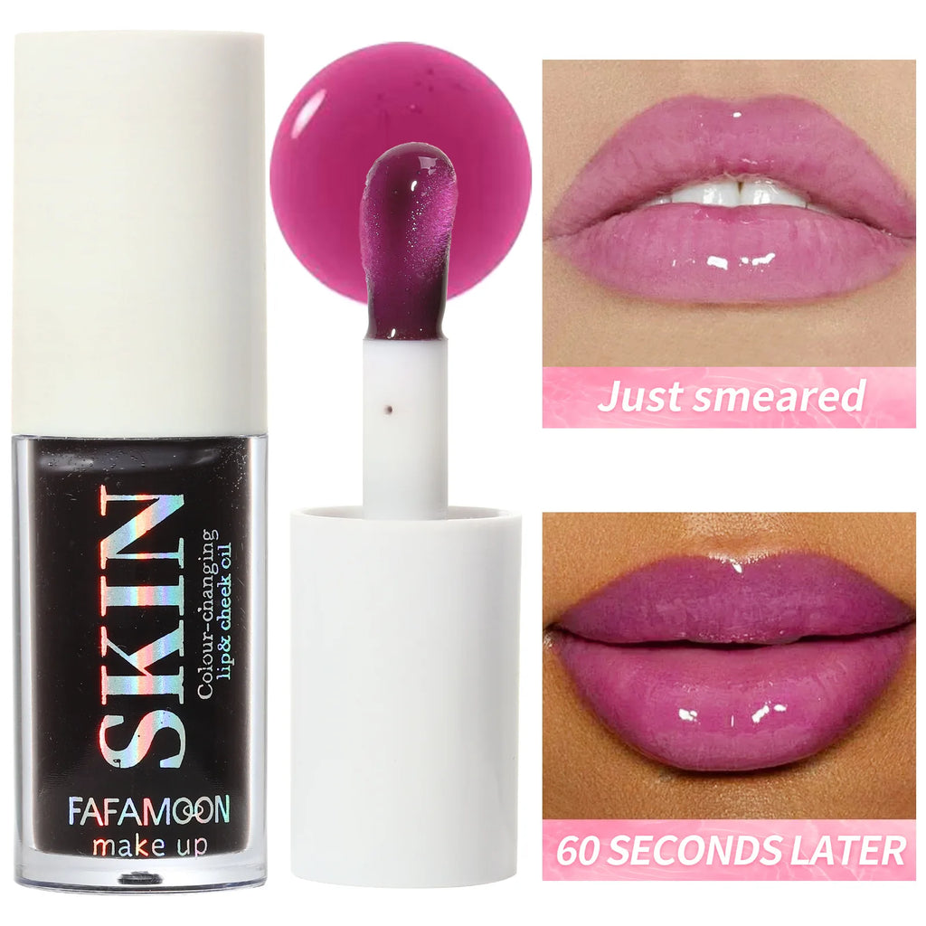 Black Brin Jelly Lip Oil Moisturizing Lip Gloss Lip Plumper Color Changing Nutritious Transparent Cherry Mineral LipOil Tinted Qme 04