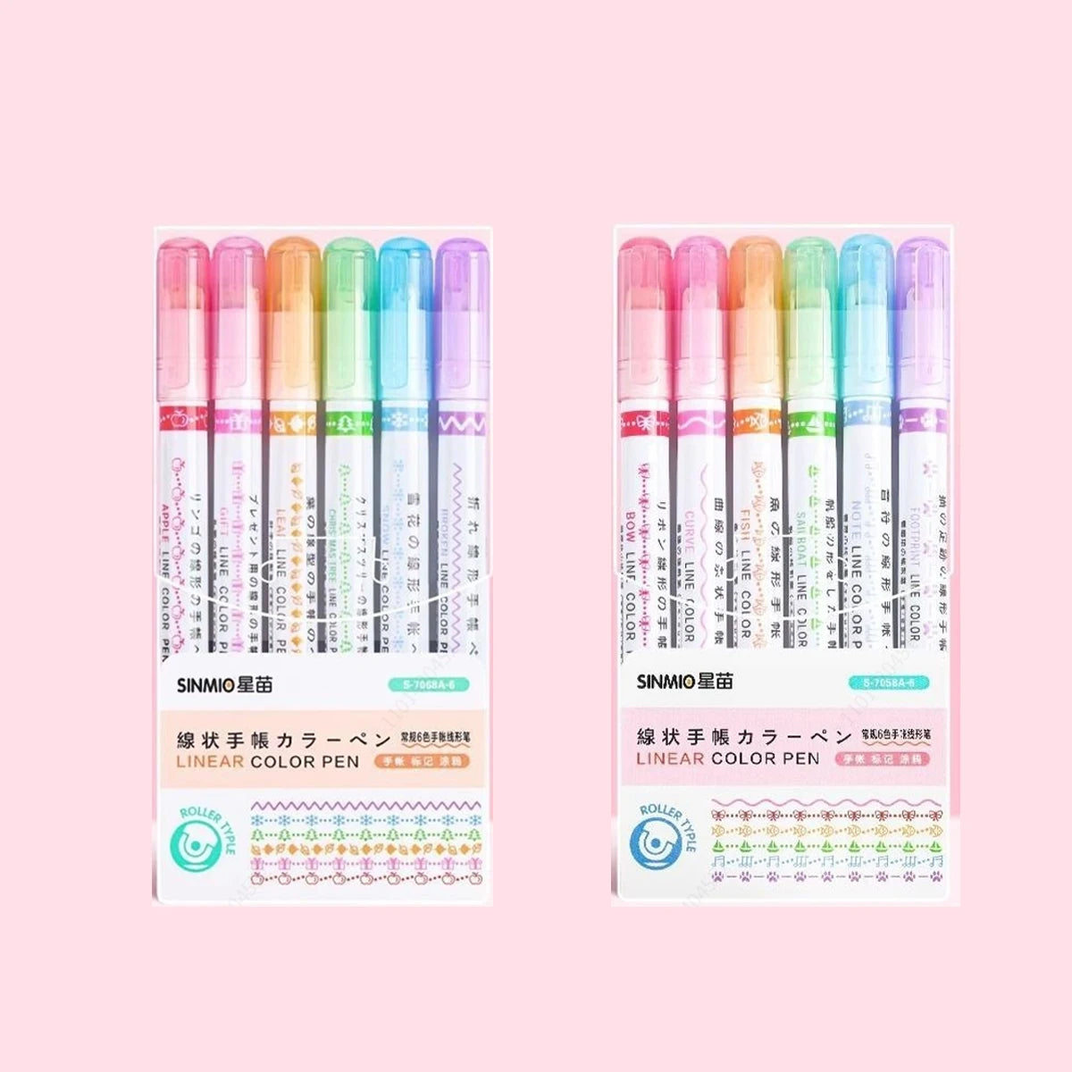 6-24pcs/set Flower Line Shape Highlighter Pen Roller Tip Curve Liner Marker Kawaii Stationery School Office Supplies Qme orange And pink