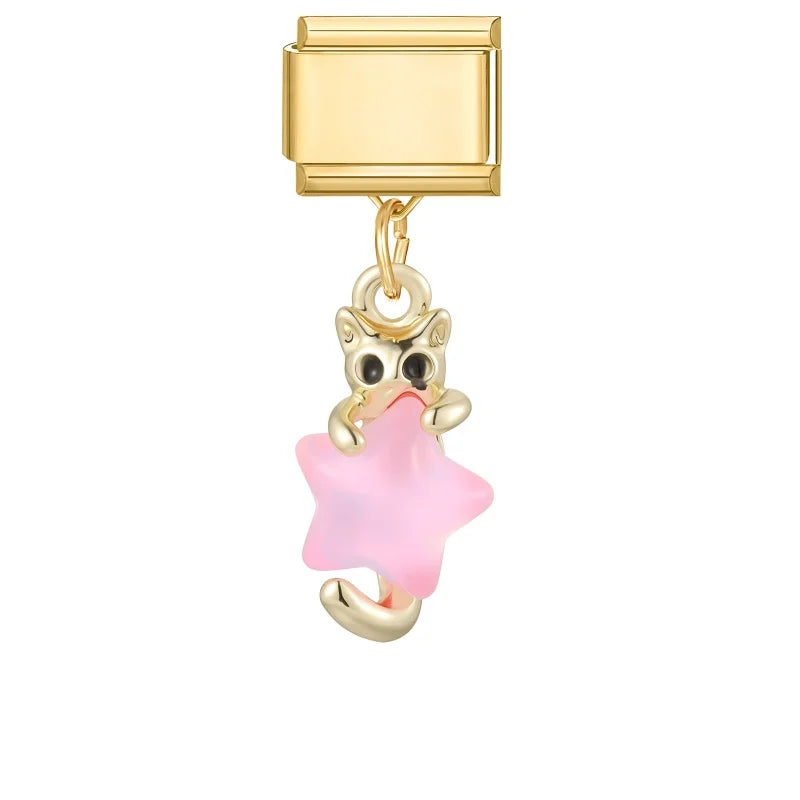 1PC Charm Cute Cartoon Pearl Dogs Horse Pendant Italian Charm Link Fit 9mm Bracelet Stainless Steel DIY Jewelry Making Wholesale Qme Style 16