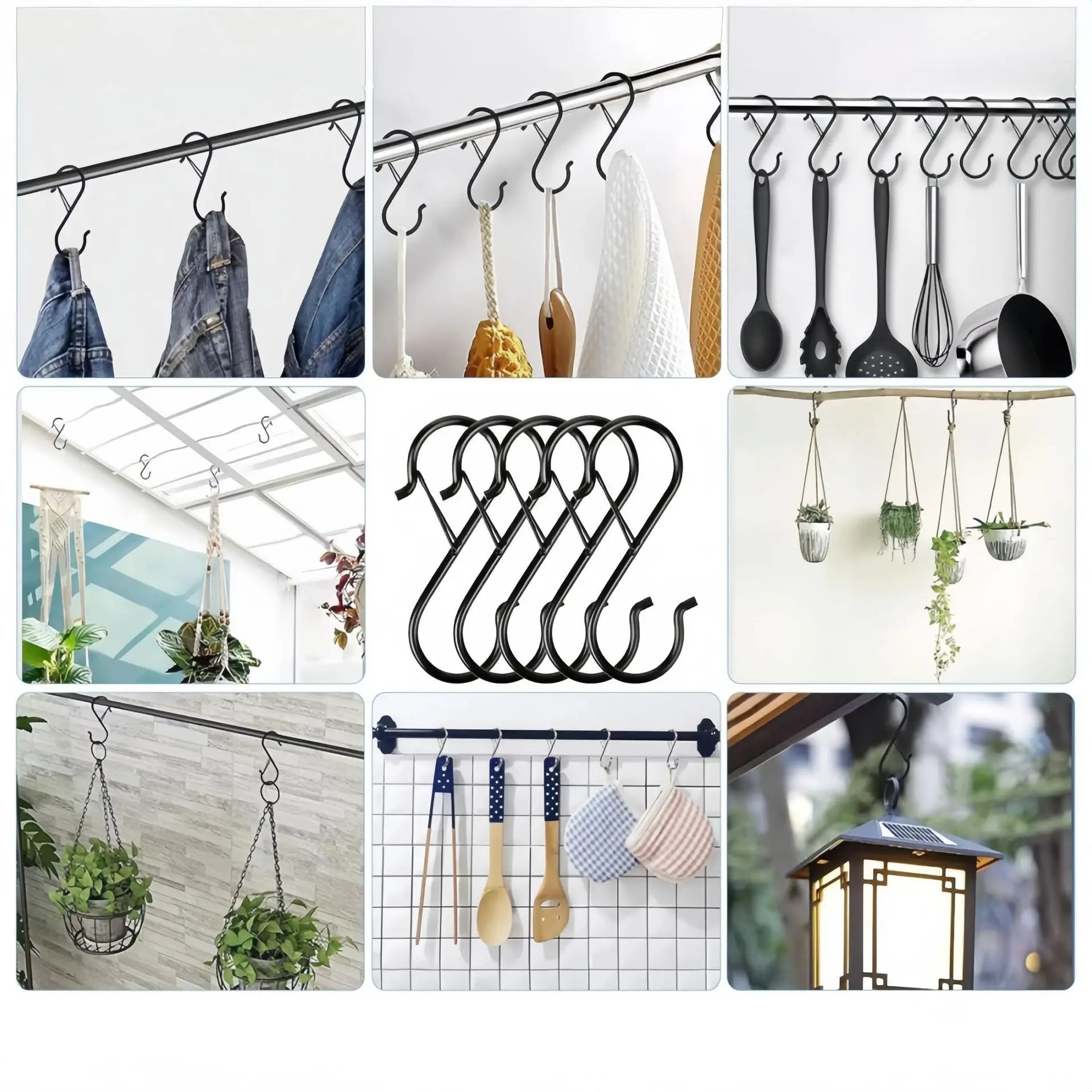 2/4/8PCS S Hooks for Hanging With Safety Buckle Heavy Duty S Hooks Large Metal S Hooks for Hanging Plants Jeans Pots Bags Qme